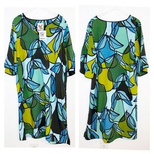 Lesley Evers Womens Gigi Green Pears Linen Dress Size 2X Linen Blend Artsy‎ Boho